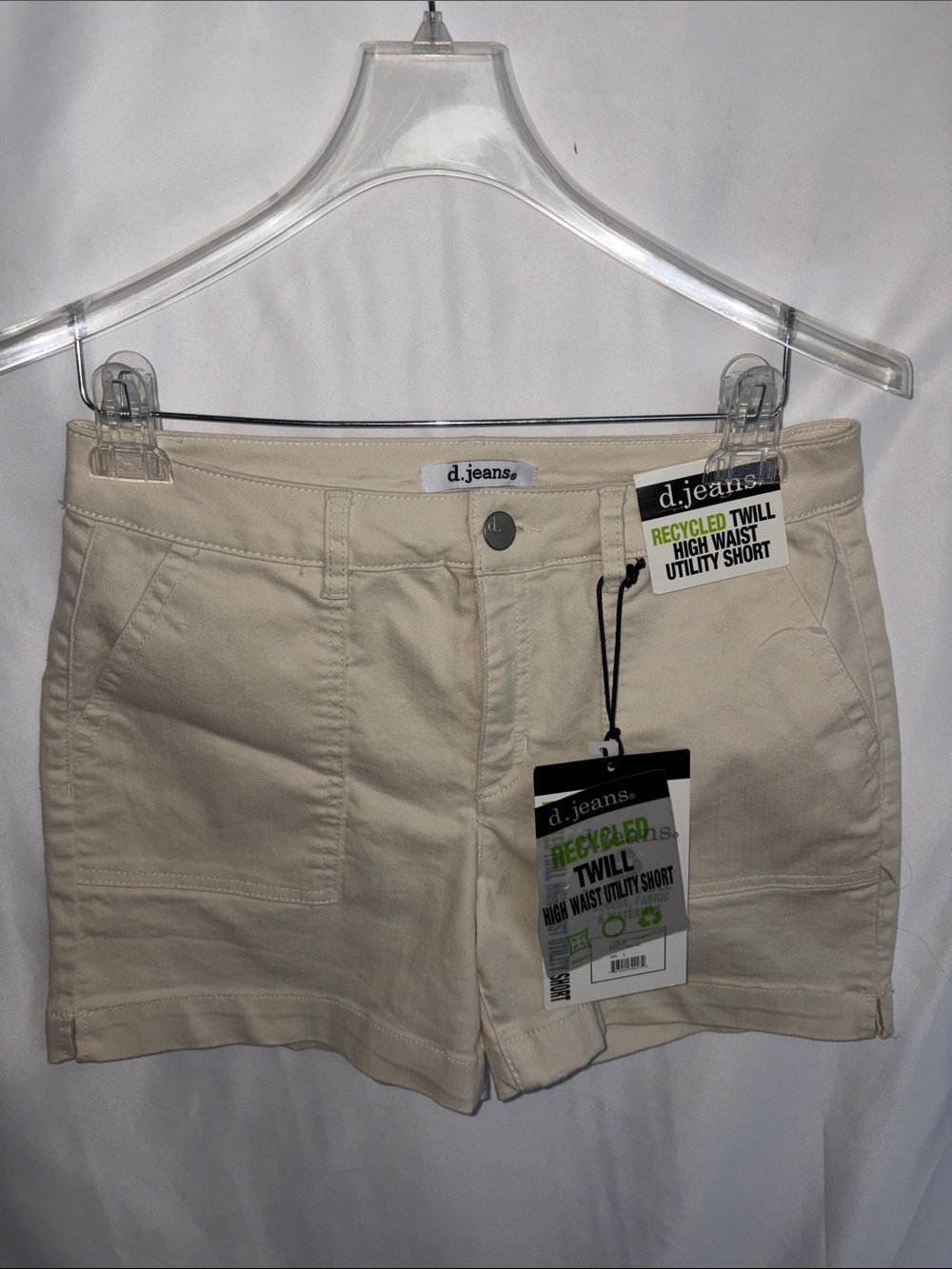NWT D.Jeans Recycled Twill Cream High Waist Denim Utility Shorts, sz 6